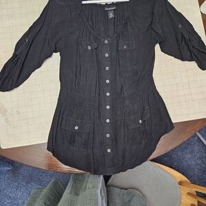 Lane Bryant Black Pleated Rayon Top